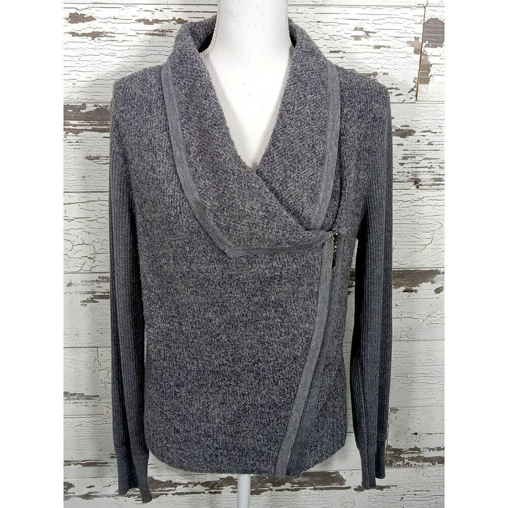 WHITE HOUSE BLACK MARKET Full Zip Sweater Gray Sz M EUC